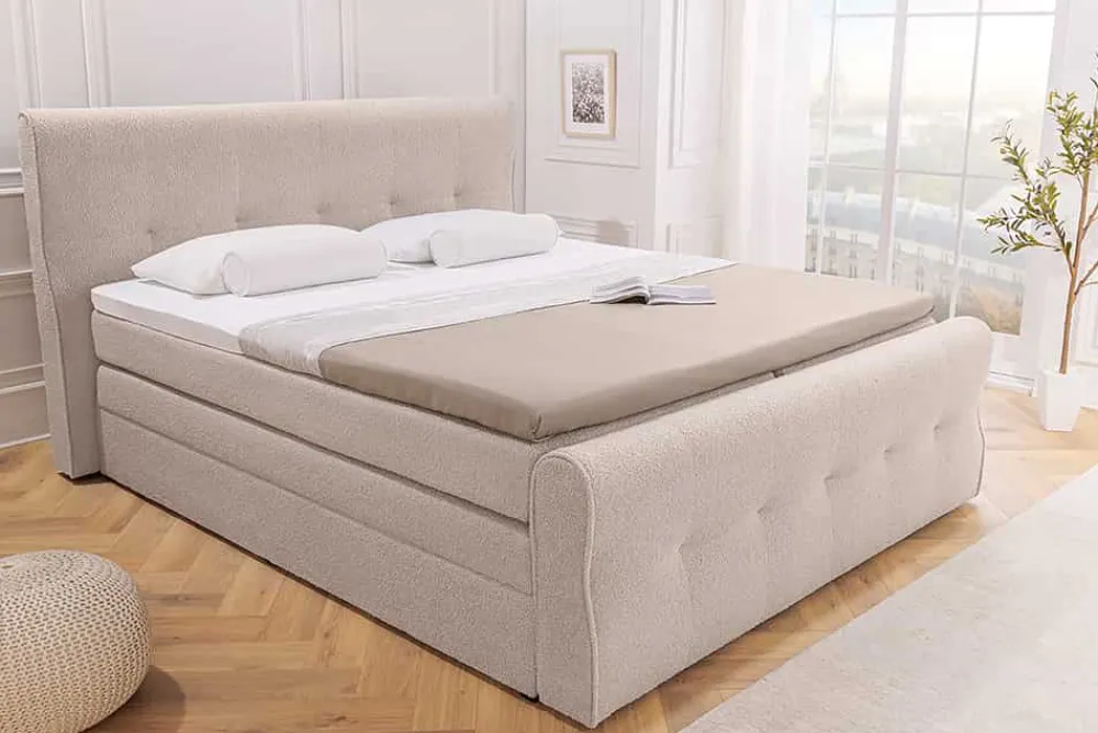 Riess-Ambiente Boxspringbetten > Boxspringbett SIGNUM 180x200cm beige Bouclé inkl. Stauraum Matratze Topper Matratze