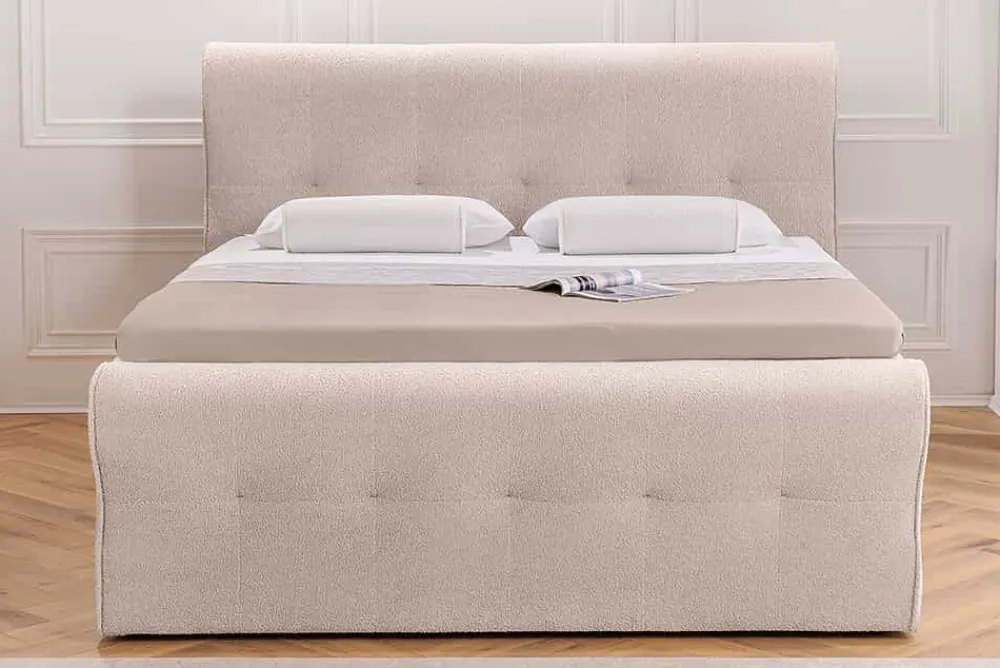 Riess-Ambiente Boxspringbetten > Boxspringbett SIGNUM 180x200cm beige Bouclé inkl. Stauraum Matratze Topper Matratze