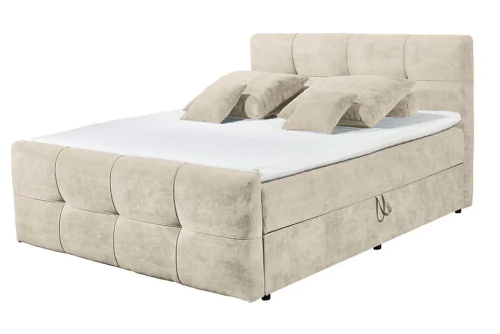Riess-Ambiente Boxspringbetten > Boxspringbett TOULOUSE 160x200cm beige Microfaser inkl. Matratze Topper Stauraum