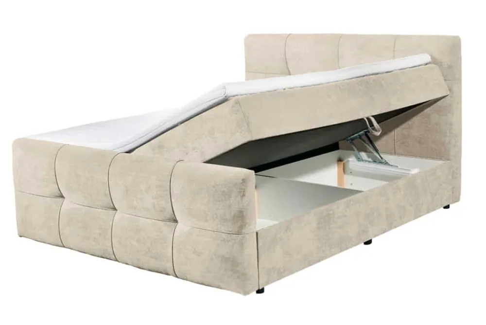 Riess-Ambiente Boxspringbetten > Boxspringbett TOULOUSE 160x200cm beige Microfaser inkl. Matratze Topper Stauraum