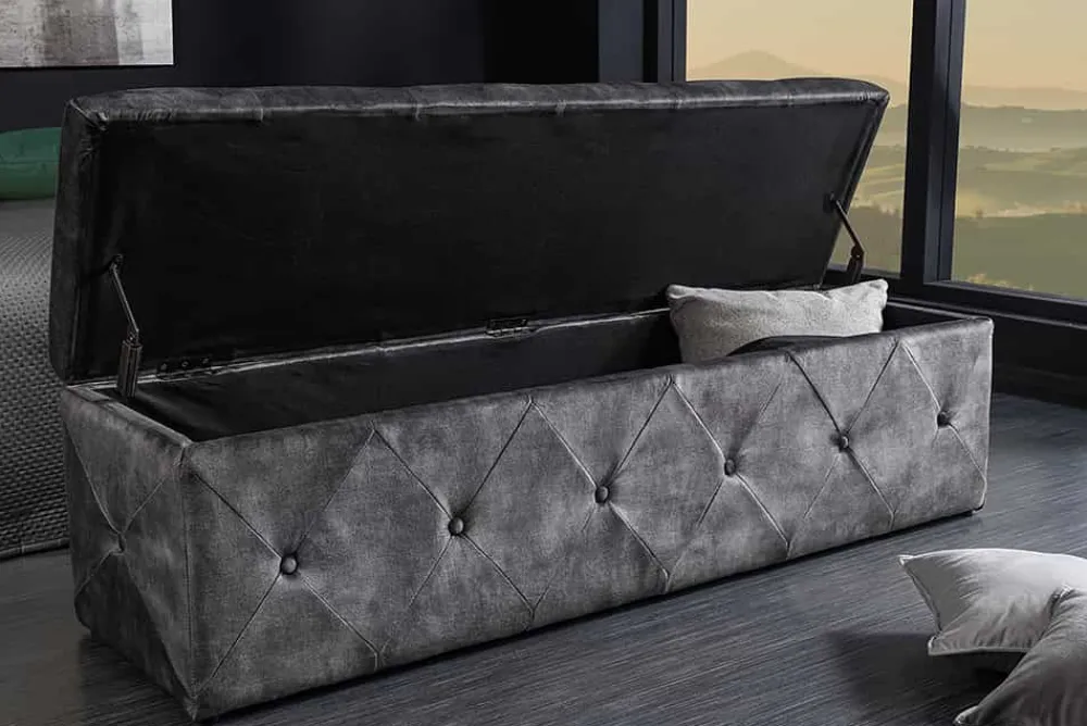 Riess-Ambiente Sitzbänke|Samt Möbel > Chesterfield Bettbank EXTRAVAGANCIA 140cm grau Samt mit Stauraum