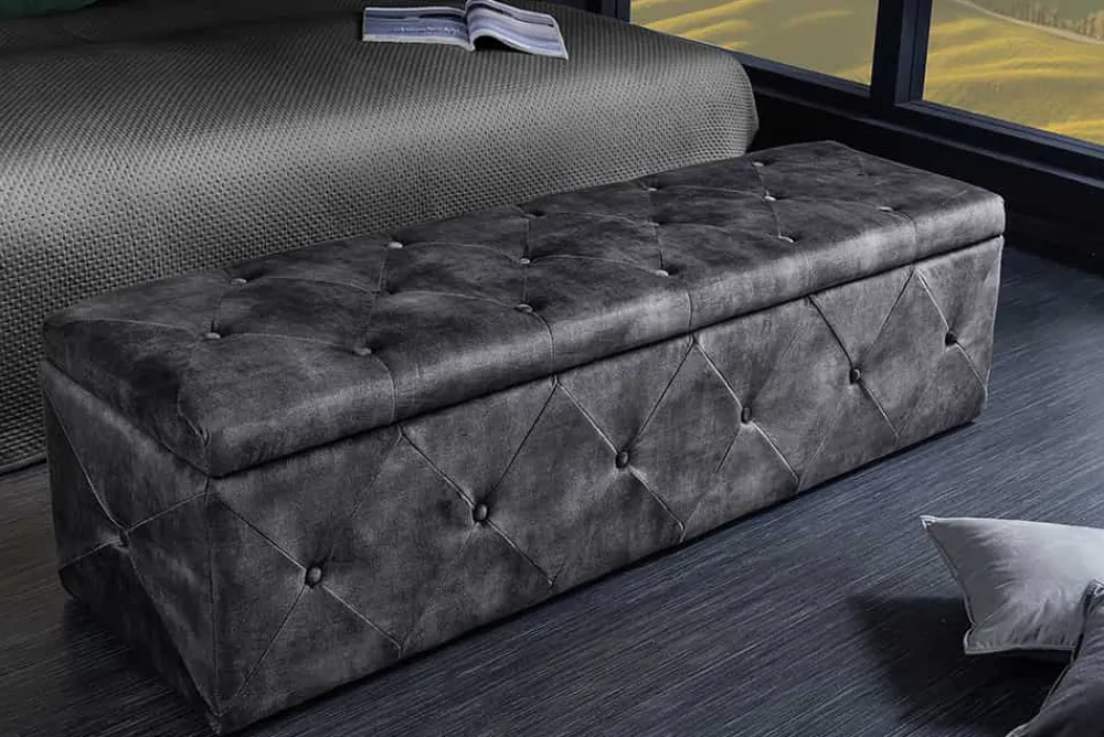 Riess-Ambiente Sitzbänke|Samt Möbel > Chesterfield Bettbank EXTRAVAGANCIA 140cm grau Samt mit Stauraum