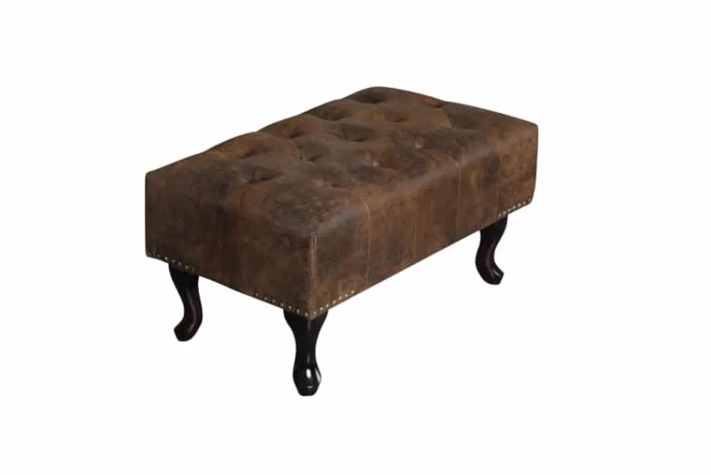 Riess-Ambiente Sitzhocker|Sessel > Chesterfield Fußhocker 80cm antik braun mit Knopfheftung und Nietenbesatz