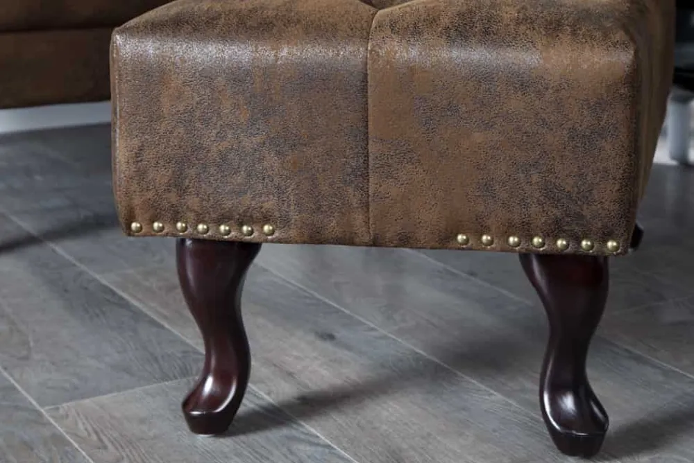 Riess-Ambiente Sitzhocker|Sessel > Chesterfield Fußhocker 80cm antik braun mit Knopfheftung und Nietenbesatz