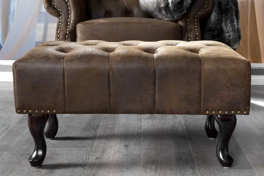 Riess-Ambiente Sitzhocker|Sessel > Chesterfield Fußhocker 80cm antik braun mit Knopfheftung und Nietenbesatz