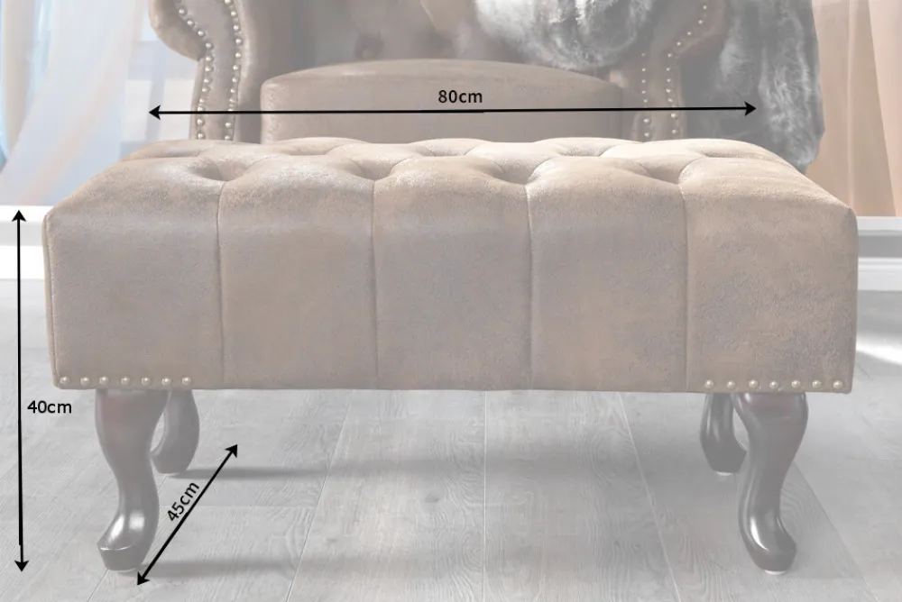 Riess-Ambiente Sitzhocker|Sessel > Chesterfield Fußhocker 80cm antik braun mit Knopfheftung und Nietenbesatz