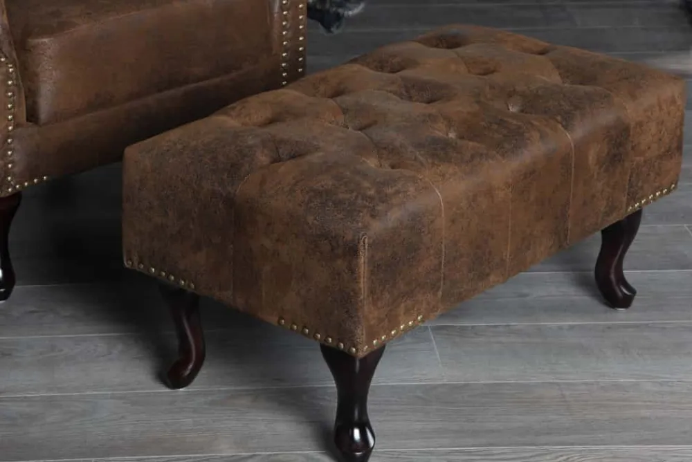 Riess-Ambiente Sitzhocker|Sessel > Chesterfield Fußhocker 80cm antik braun mit Knopfheftung und Nietenbesatz