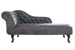 Riess-Ambiente Liegen > Chesterfield Récamière 170cm antik grau mit Knopfheftung und Nietenbesatz