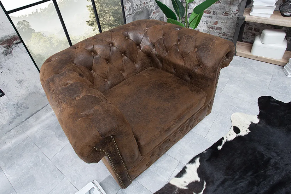 Riess-Ambiente Sessel > Chesterfield Sessel 110cm antik braun mit Knopfheftung und Federkern