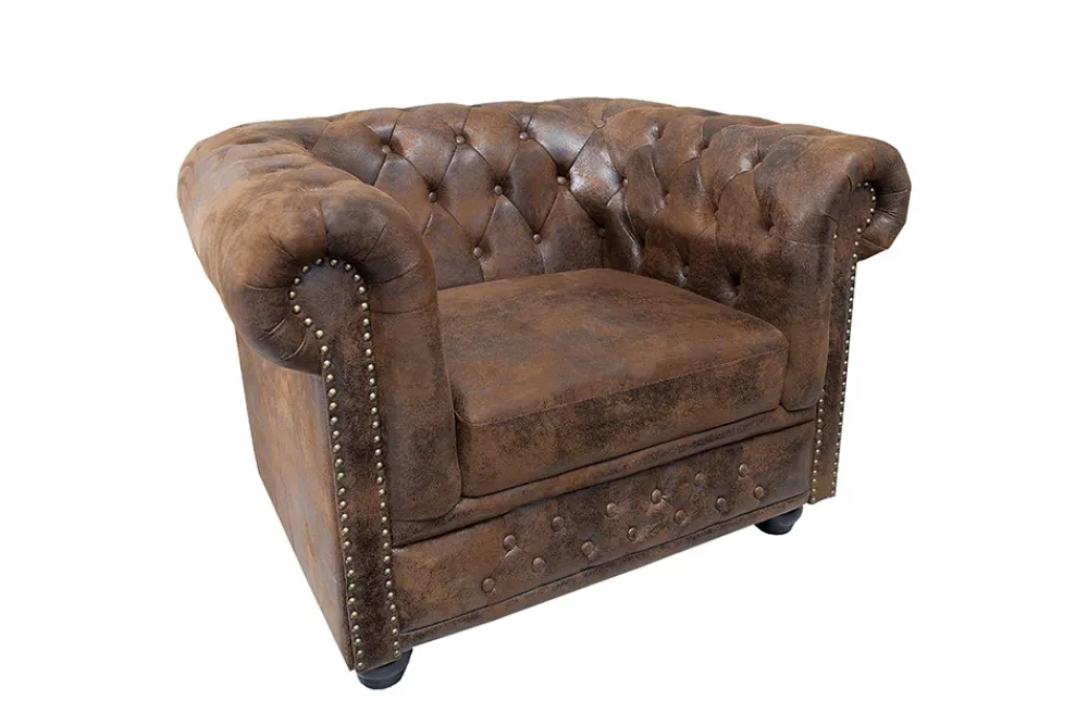 Riess-Ambiente Sessel > Chesterfield Sessel 110cm antik braun mit Knopfheftung und Federkern