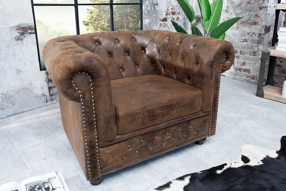 Riess-Ambiente Sessel > Chesterfield Sessel 110cm antik braun mit Knopfheftung und Federkern