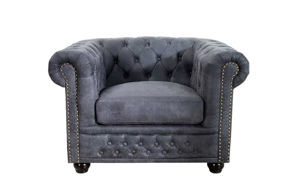 Riess-Ambiente Sessel > Chesterfield Sessel 105cm antik grau mit Knopfheftung und Federkern