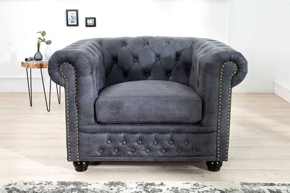Riess-Ambiente Sessel > Chesterfield Sessel 105cm antik grau mit Knopfheftung und Federkern