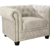 Riess-Ambiente Sessel|Samt Möbel > Chesterfield Sessel 110cm Samt champagner beige mit Knopfheftung und Federkern