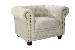 Riess-Ambiente Sessel|Samt Möbel > Chesterfield Sessel 110cm Samt champagner beige mit Knopfheftung und Federkern