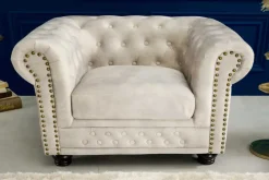 Riess-Ambiente Sessel|Samt Möbel > Chesterfield Sessel 110cm Samt champagner beige mit Knopfheftung und Federkern