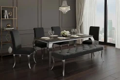 Riess-Ambiente Sitzbänke|Samt Möbel > Chesterfield Sitzbank MODERN BAROCK DELUXE 170cm schwarz Samt silber Edelstahl
