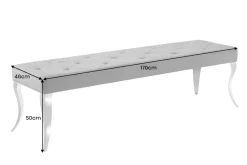 Riess-Ambiente Sitzbänke|Samt Möbel > Chesterfield Sitzbank MODERN BAROCK DELUXE 170cm grau Samt silber Edelstahl