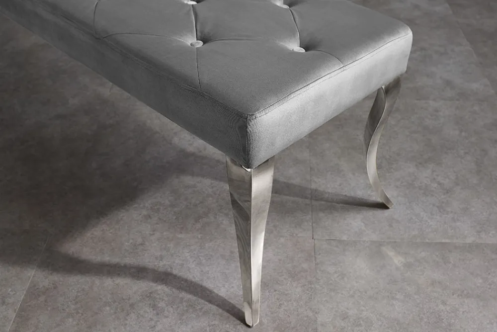Riess-Ambiente Sitzbänke|Samt Möbel > Chesterfield Sitzbank MODERN BAROCK DELUXE 170cm grau Samt silber Edelstahl