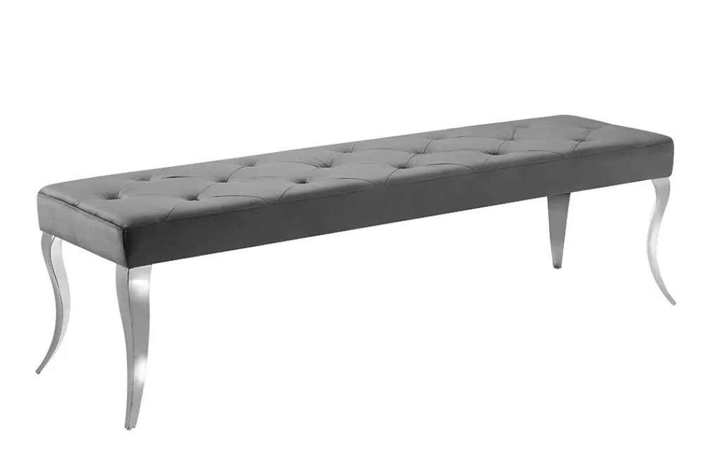Riess-Ambiente Sitzbänke|Samt Möbel > Chesterfield Sitzbank MODERN BAROCK DELUXE 170cm grau Samt silber Edelstahl