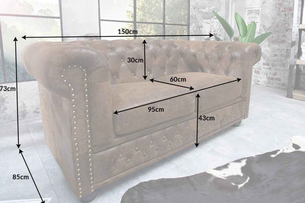 Riess-Ambiente 2-Sitzer Sofa > Chesterfield 2-Sitzer Sofa 150cm antik braun Microfaser Federkern Knopfheftung