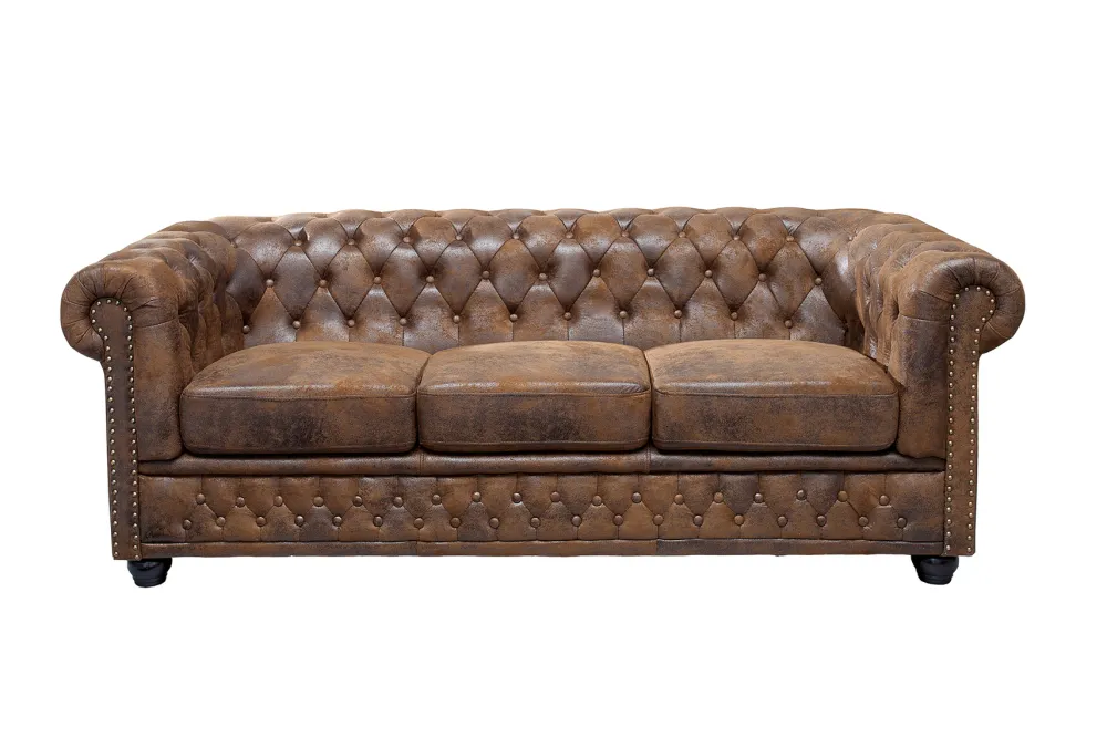 Riess-Ambiente 3-Sitzer Sofa > Chesterfield 3-Sitzer Sofa 205cm antik braun Microfaser Federkern Knopfheftung