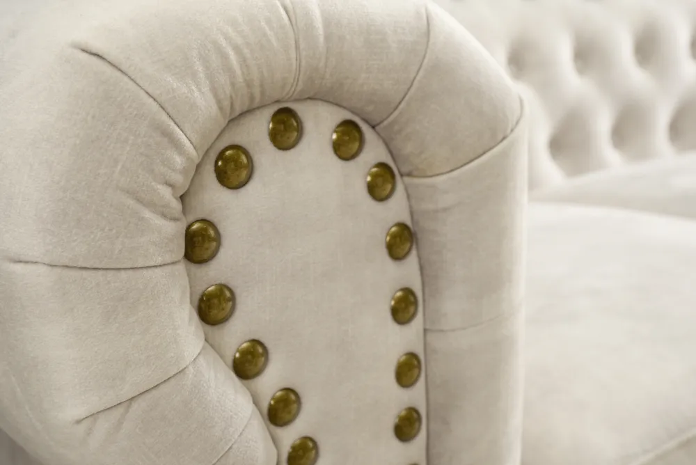Riess-Ambiente Samt Möbel|3-Sitzer Sofa > Chesterfield 3-Sitzer Sofa 200cm champagner beige Samt Federkern Knopfheftung