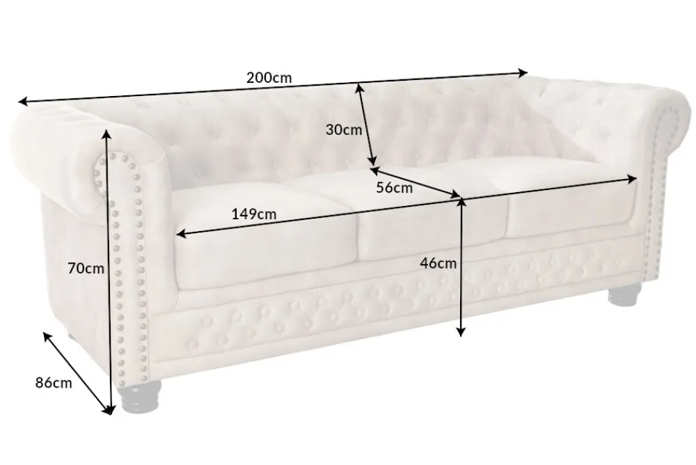 Riess-Ambiente Samt Möbel|3-Sitzer Sofa > Chesterfield 3-Sitzer Sofa 200cm champagner beige Samt Federkern Knopfheftung