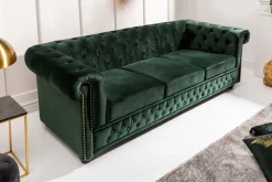 Riess-Ambiente Samt Möbel|3-Sitzer Sofa > Chesterfield 3-Sitzer Sofa 205cm flaschengrün Samt Federkern Knopfheftung