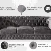 Riess-Ambiente Samt Möbel|3-Sitzer Sofa > Chesterfield 3-Sitzer Sofa 205cm grau Samt Federkern Knopfheftung