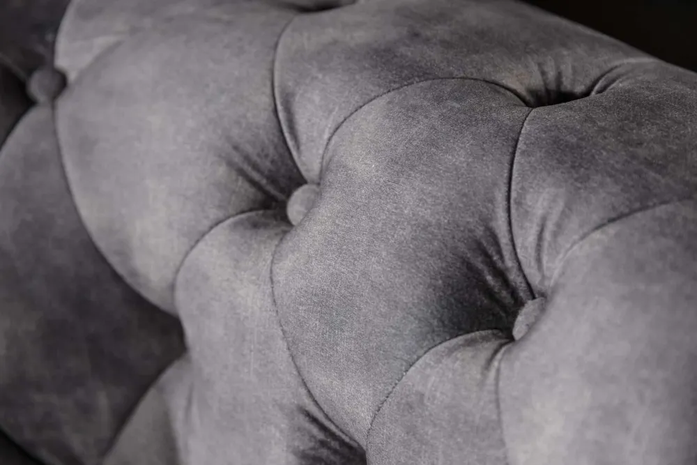 Riess-Ambiente Samt Möbel|3-Sitzer Sofa > Chesterfield 3-Sitzer Sofa 205cm grau Samt Federkern Knopfheftung