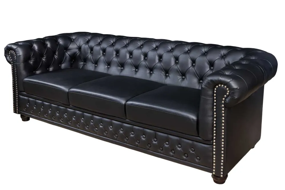Riess-Ambiente 3-Sitzer Sofa > Chesterfield 3-Sitzer Sofa 205cm schwarz Nietenbesatz Federkern