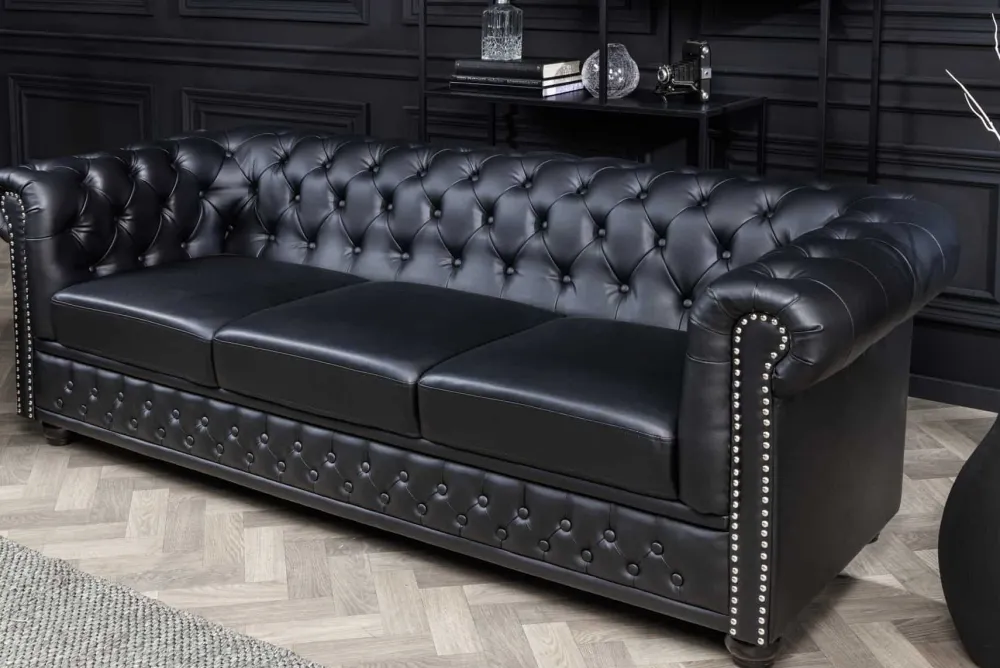Riess-Ambiente 3-Sitzer Sofa > Chesterfield 3-Sitzer Sofa 205cm schwarz Nietenbesatz Federkern
