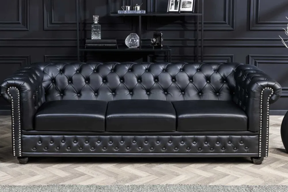 Riess-Ambiente 3-Sitzer Sofa > Chesterfield 3-Sitzer Sofa 205cm schwarz Nietenbesatz Federkern