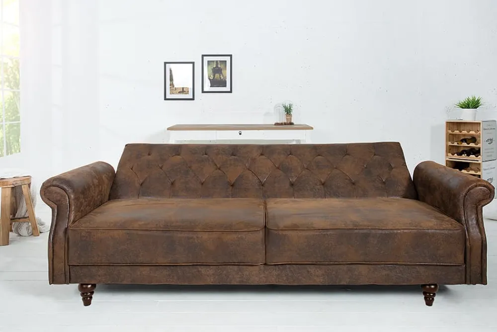 Riess-Ambiente 2-Sitzer Sofa|3-Sitzer Sofa > Chesterfield 3-Sitzer Sofa MAISON BELLE AFFAIRE 220cm antik braun Microfaser mit Schlaffunktion