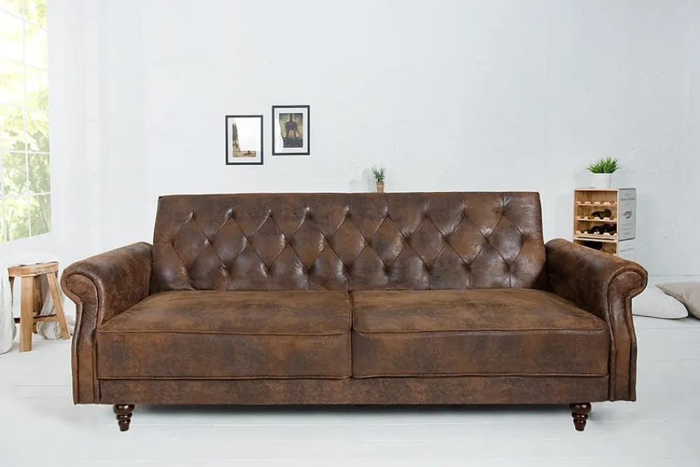 Riess-Ambiente 2-Sitzer Sofa|3-Sitzer Sofa > Chesterfield 3-Sitzer Sofa MAISON BELLE AFFAIRE 220cm antik braun Microfaser mit Schlaffunktion