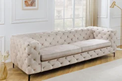Riess-Ambiente Samt Möbel|3-Sitzer Sofa > Chesterfield 3-Sitzer Sofa MODERN BAROCK 235cm champagner beige Samt Federkern