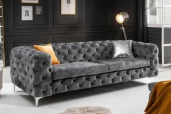 Riess-Ambiente Samt Möbel|Retro Möbel > Chesterfield 3-Sitzer Sofa MODERN BAROCK 235cm dunkelgrau Samt Federkern Metallfüße