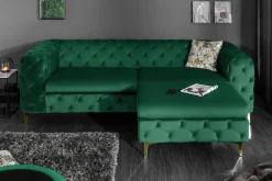 Riess-Ambiente Samt Möbel|3-Sitzer Sofa > Chesterfield 3-Sitzer Sofa MODERN BAROCK 235cm smaragdgrün Samt Federkern gold Metallfüße