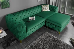 Riess-Ambiente Samt Möbel|3-Sitzer Sofa > Chesterfield 3-Sitzer Sofa MODERN BAROCK 235cm smaragdgrün Samt Federkern gold Metallfüße