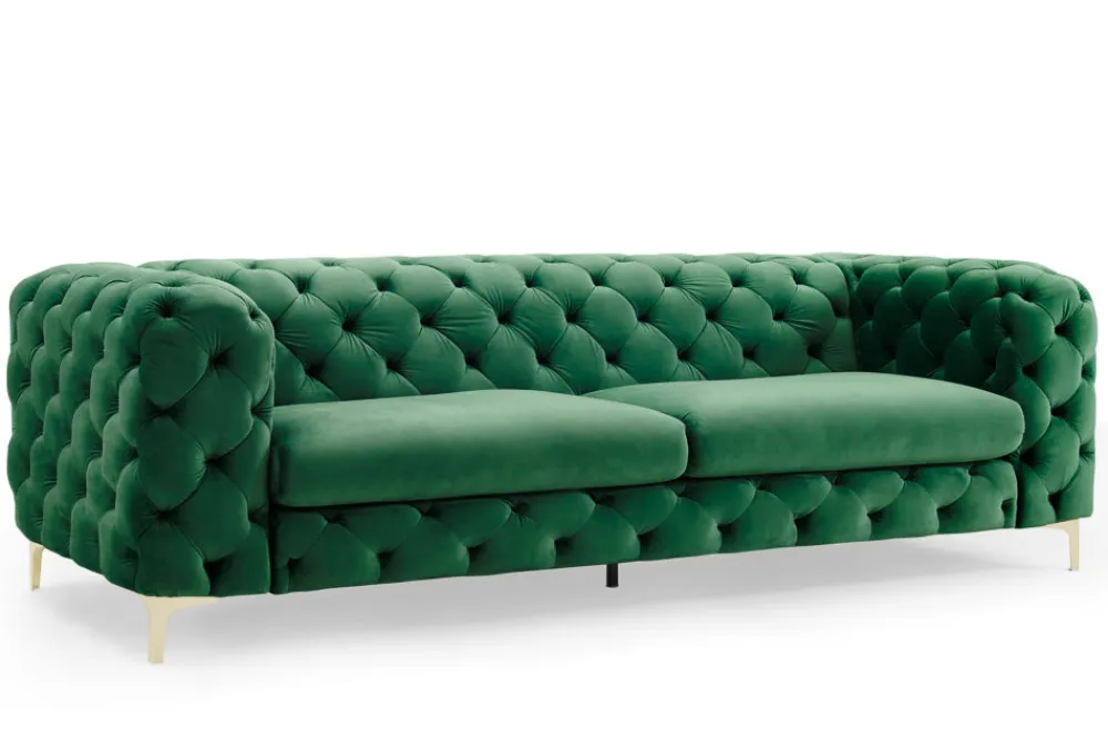 Riess-Ambiente Samt Möbel|3-Sitzer Sofa > Chesterfield 3-Sitzer Sofa MODERN BAROCK 235cm smaragdgrün Samt Federkern gold Metallfüße