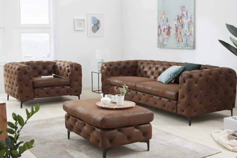 Riess-Ambiente Polsterhocker|Sitzhocker > Chesterfield Sitzhocker MODERN BAROCK 90cm antik braun Fußhocker