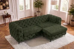 Riess-Ambiente Sitzhocker|Samt Möbel > Chesterfield Sitzhocker MODERN BAROCK 95cm grün Samt Fußhocker