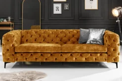 Riess-Ambiente Samt Möbel|3-Sitzer Sofa > Chesterfield Sofa MODERN BAROCK 235cm senfgelb Samt 3-Sitzer Couch Federkern