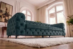 Riess-Ambiente Samt Möbel|3-Sitzer Sofa > Chesterfield Sofa MODERN BAROCK 235cm petrol Samt 3-Sitzer Couch Federkern