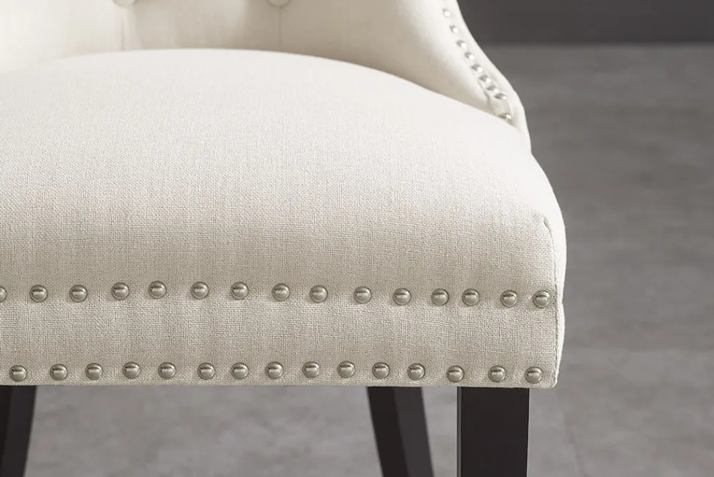 Riess-Ambiente Stühle > Chesterfield Stuhl CASTLE beige Leinen Massivholz Ziernieten mit Komfortgriff