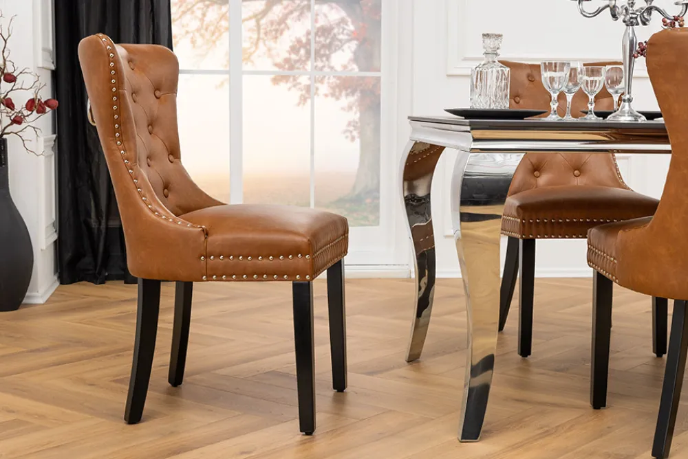 Riess-Ambiente Stühle > Chesterfield Stuhl CASTLE braun Kunstleder schwarz Massivholz mit Komfortgriff