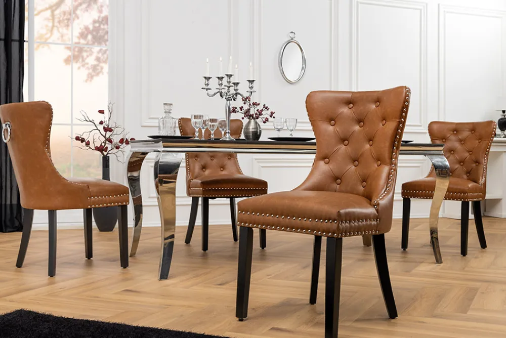 Riess-Ambiente Stühle > Chesterfield Stuhl CASTLE braun Kunstleder schwarz Massivholz mit Komfortgriff
