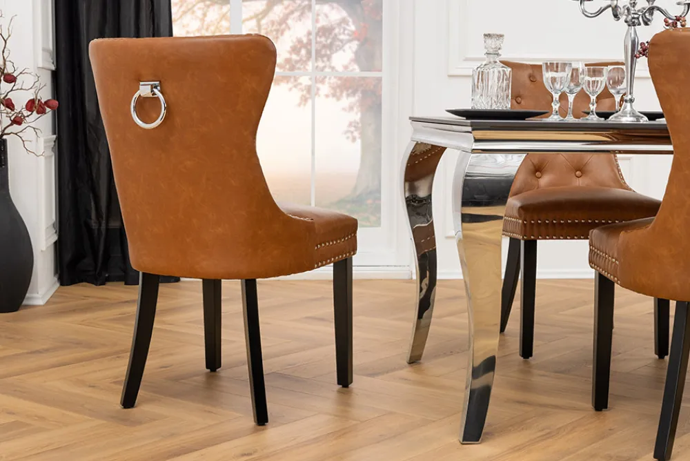 Riess-Ambiente Stühle > Chesterfield Stuhl CASTLE braun Kunstleder schwarz Massivholz mit Komfortgriff
