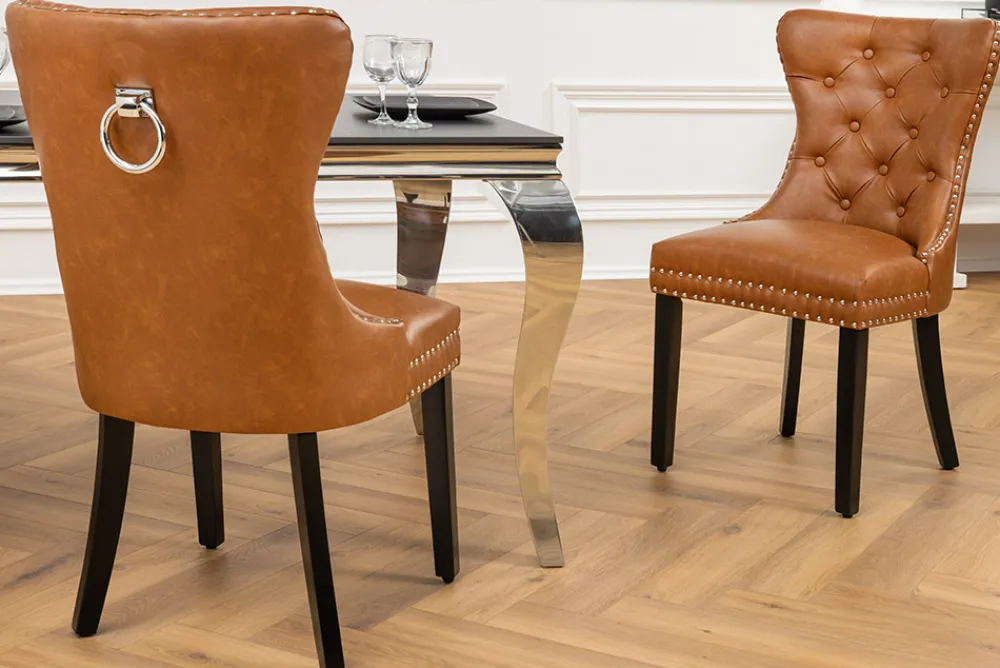 Riess-Ambiente Stühle > Chesterfield Stuhl CASTLE braun Kunstleder schwarz Massivholz mit Komfortgriff